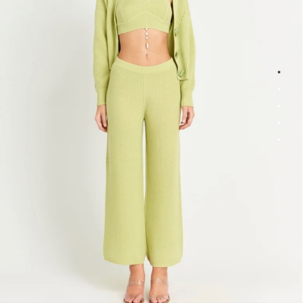 Cult Gaia Piper Ribbed Knit Avacado Green Pant Size Small